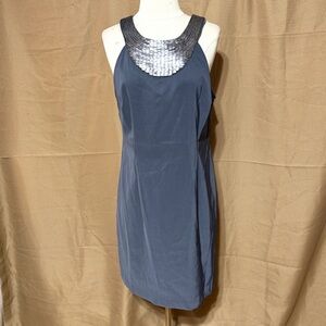 connected apparel Slate Blue Mini Dress with Silver Embellished Neckline